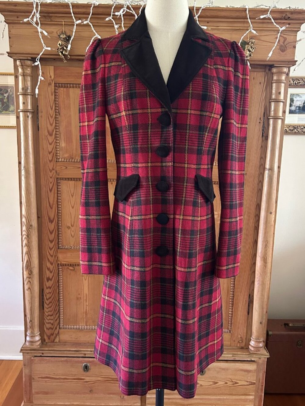 Vintage Betsey Johnson New York Red Plaid Coat